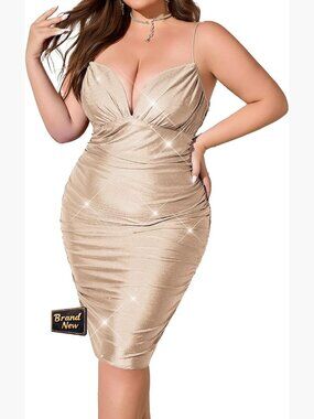 Sequined bodycon mini dress spaghetti strap ruched V-neck stretchy cocktail